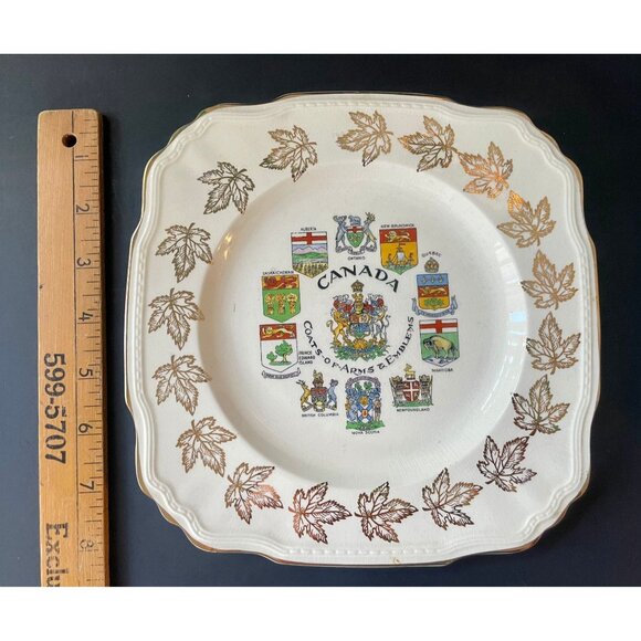 Vintage Plate Canada Coats of Arms by Alfred Meakin Square Maple Leaf Plate Souv - Picture 5 of 7